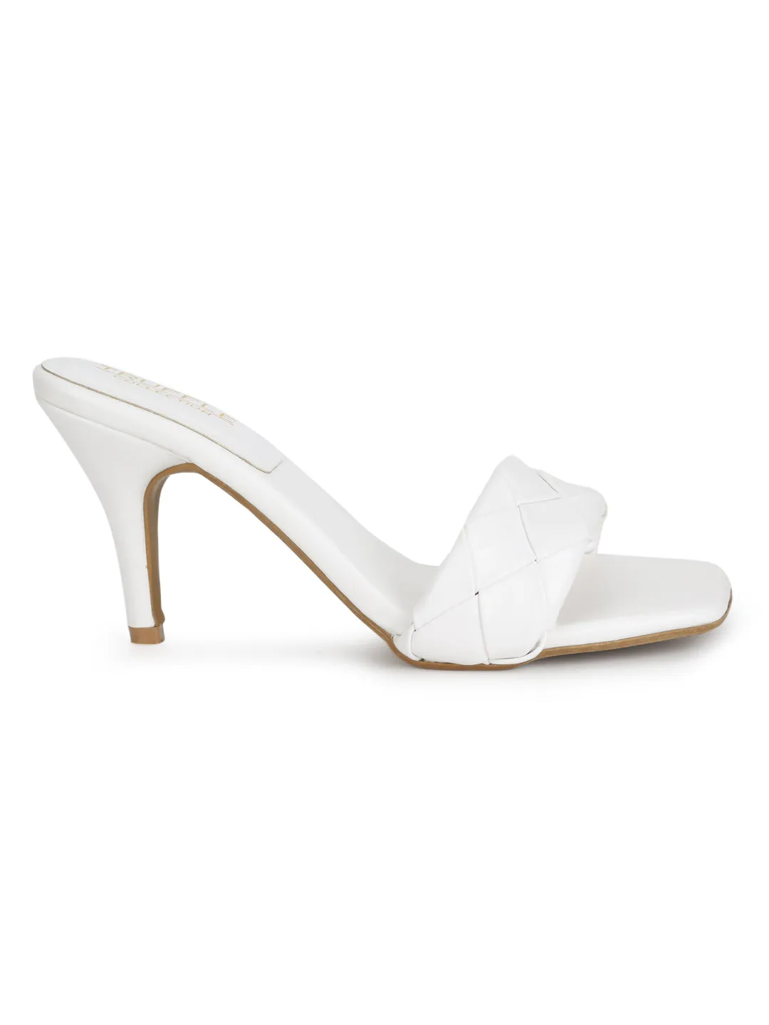 White PU Quilted Braid Strap Stiletto Mules (TC-ST-1299-WHT)