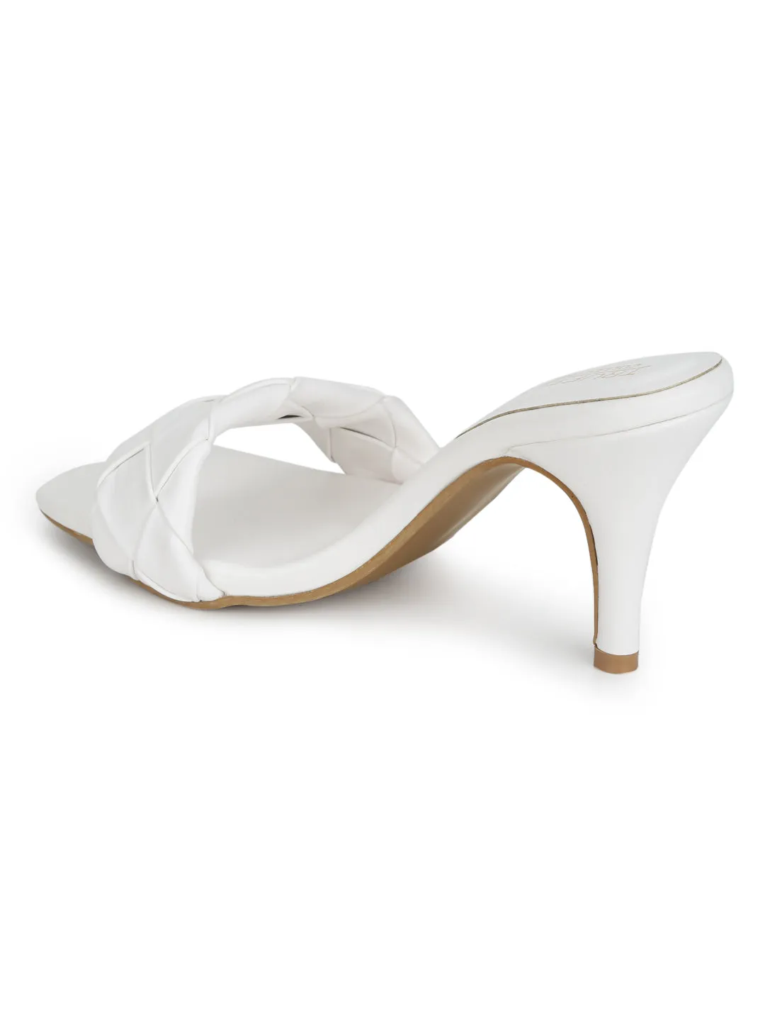 White PU Quilted Braid Strap Stiletto Mules (TC-ST-1299-WHT)