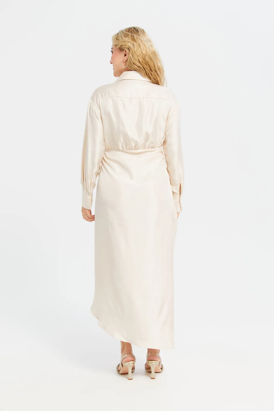 Woman Beige Wrapped Dress