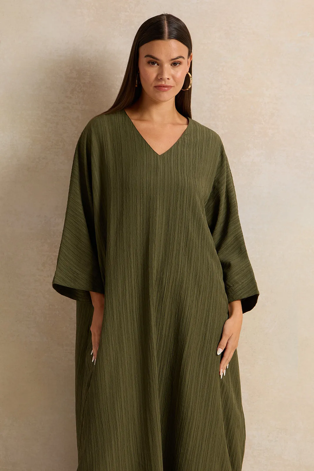 Women Green Textured Kimono Dress