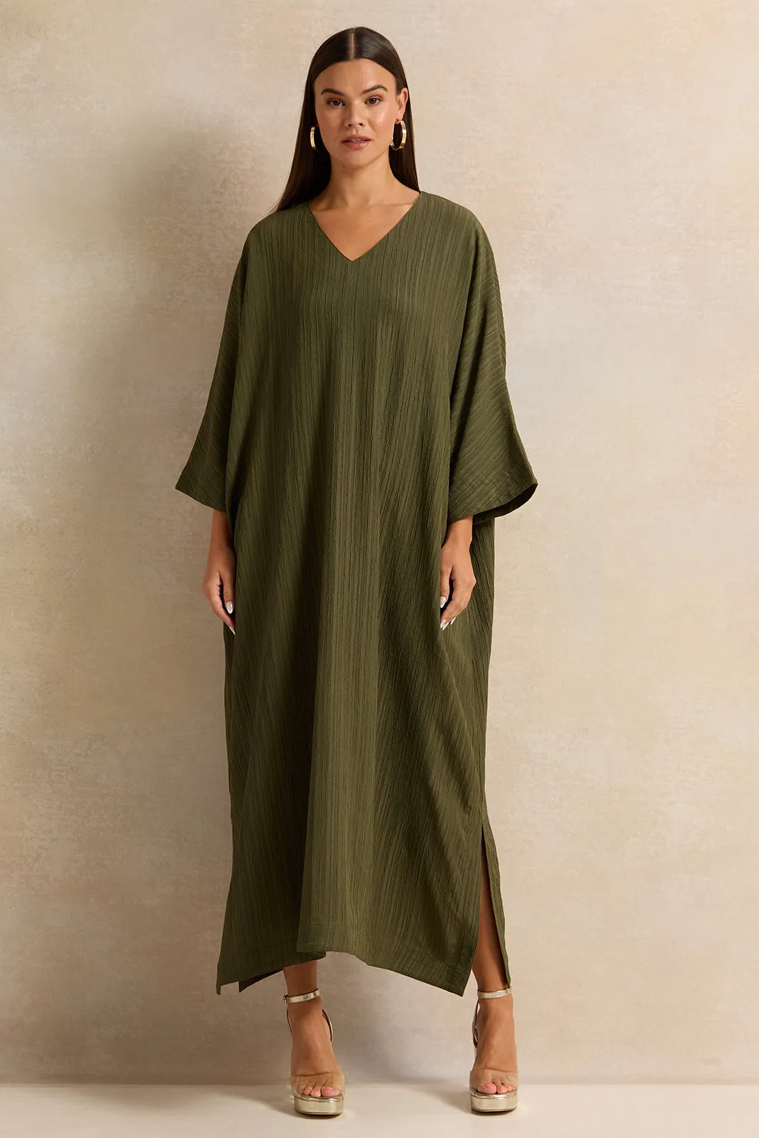 Women Green Textured Kimono Dress