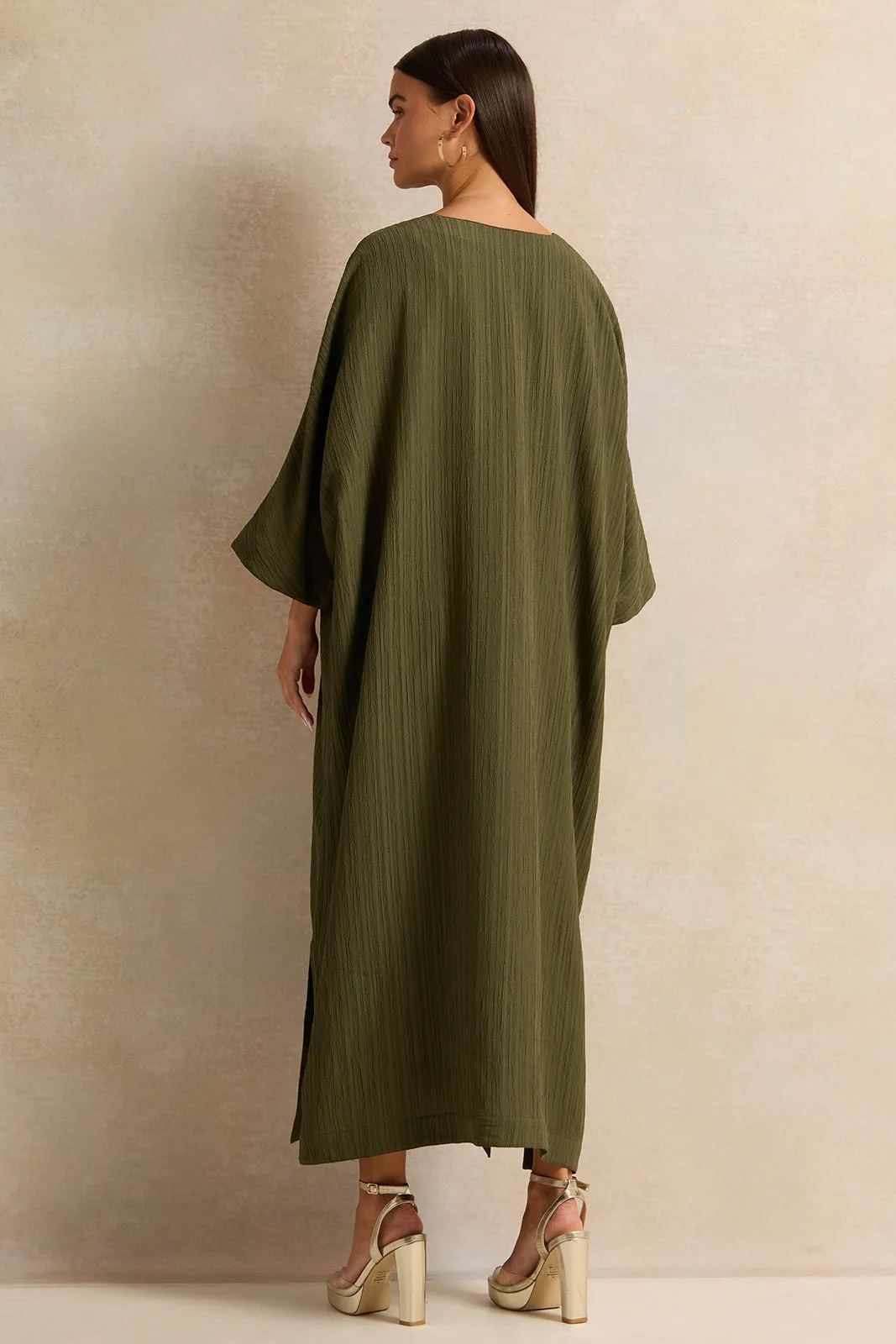 Women Green Textured Kimono Dress