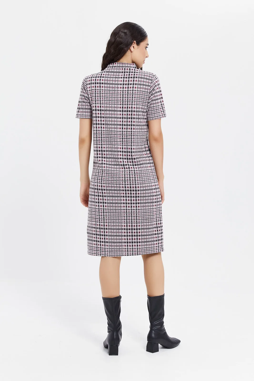 Women Multicolour High Neck Check Dress