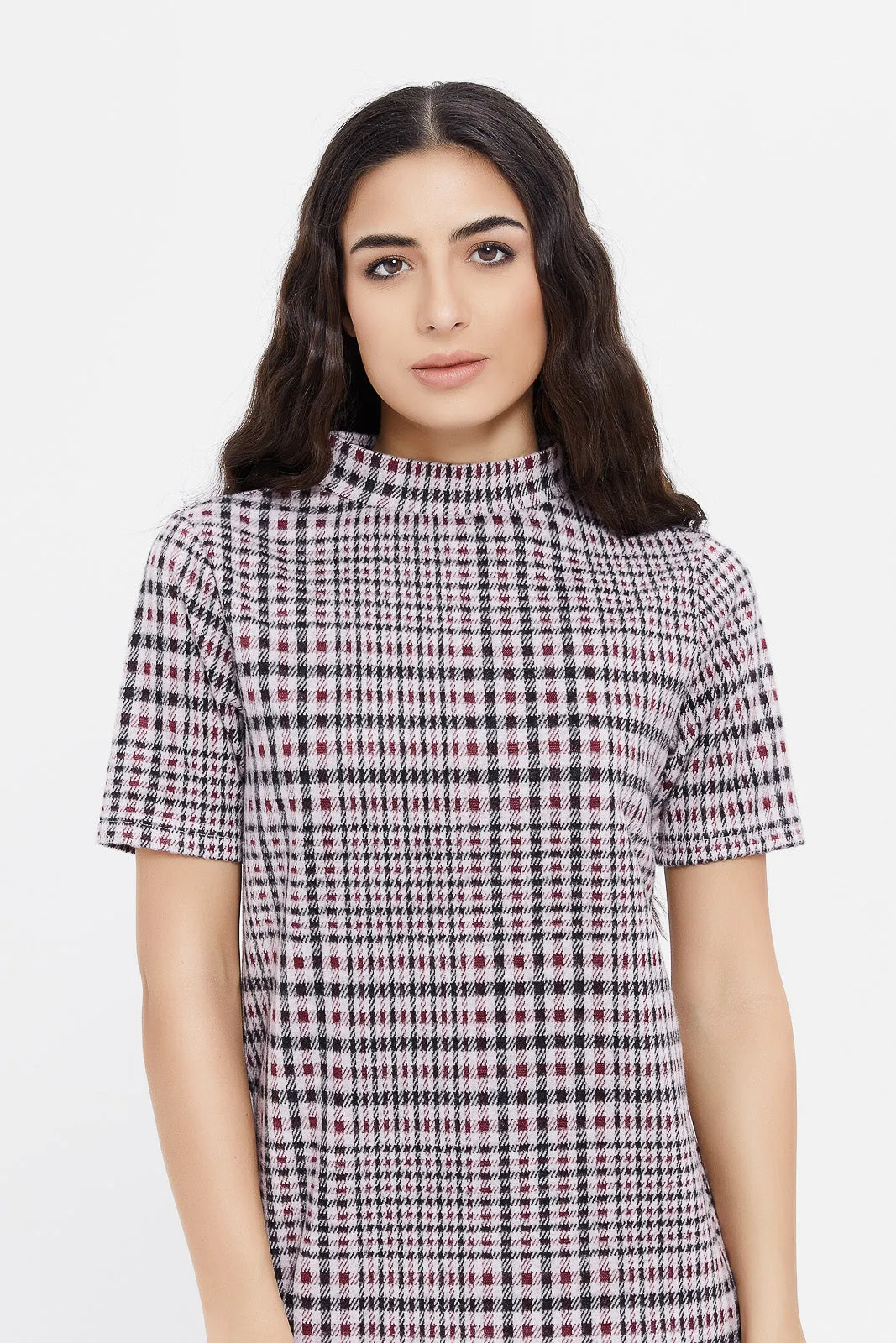 Women Multicolour High Neck Check Dress