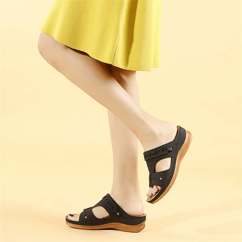 Women peep toe thick sole hollow breathable slide sandals