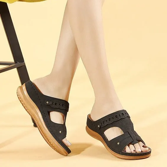 Women peep toe thick sole hollow breathable slide sandals