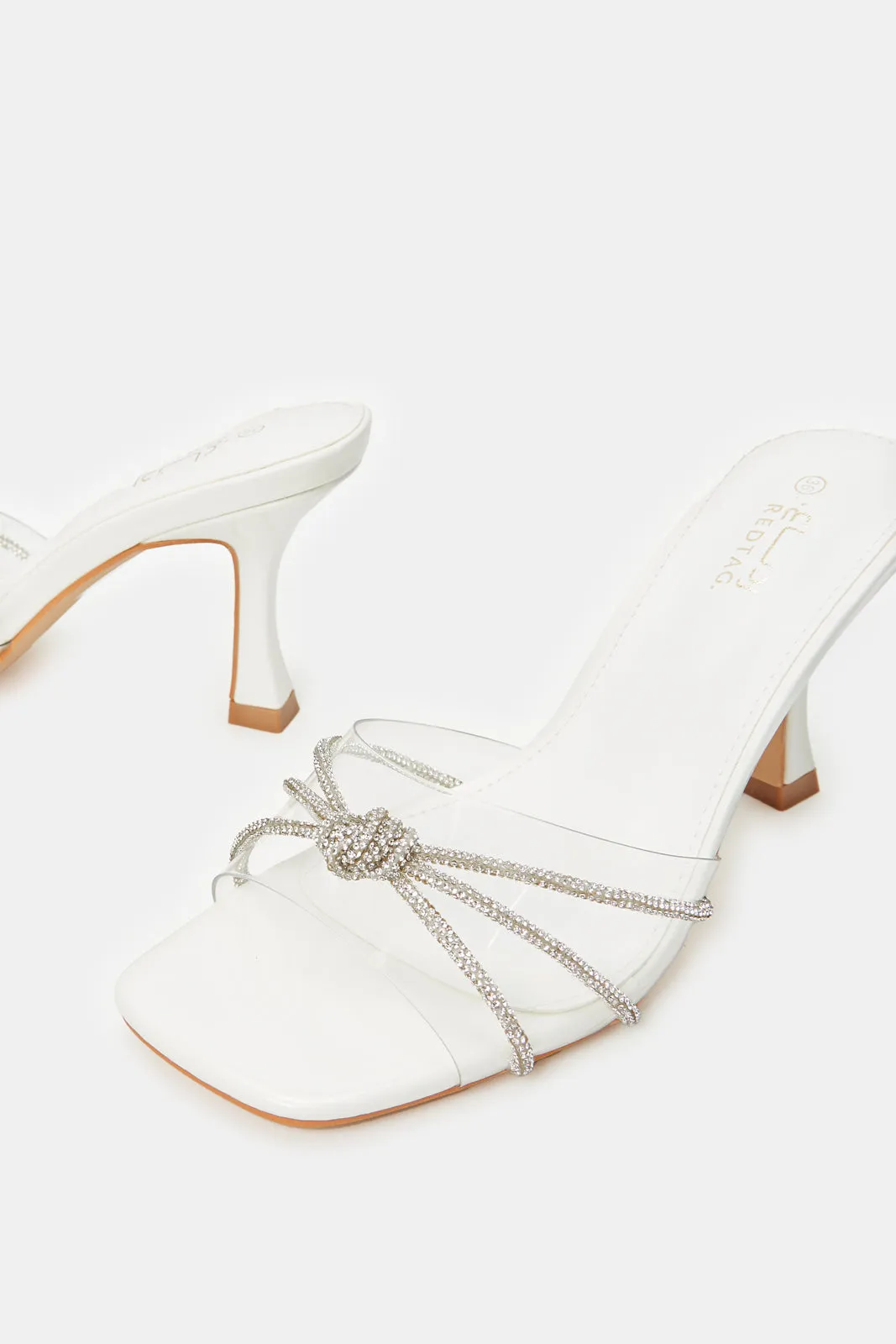 Women White Embellished Knot Mule