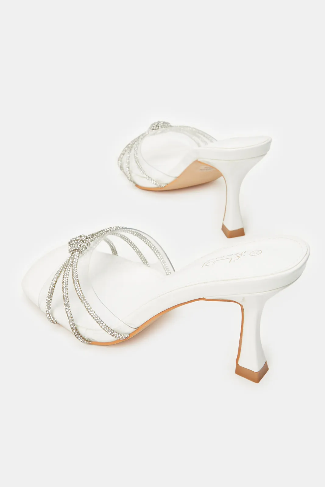 Women White Embellished Knot Mule