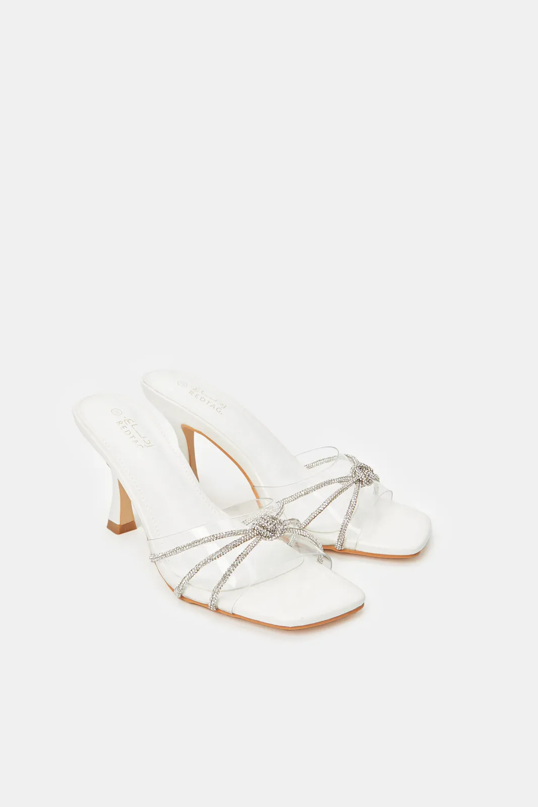 Women White Embellished Knot Mule