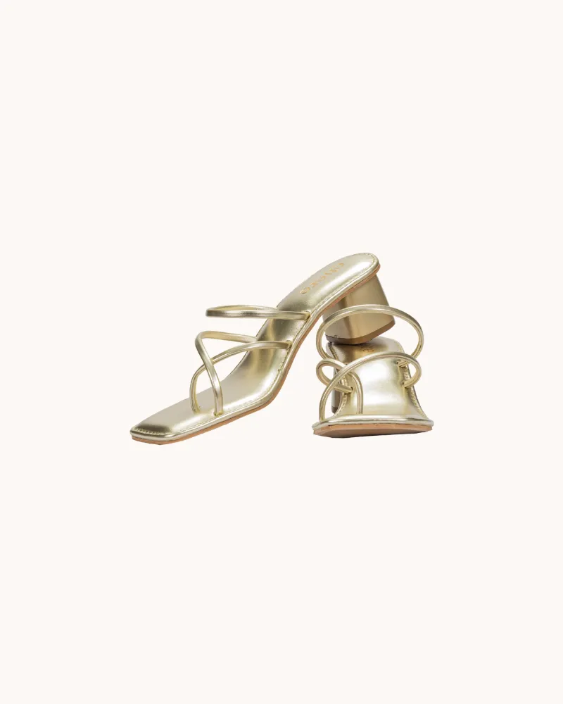 Women's Gold Chic Metallic Strap Block Heels